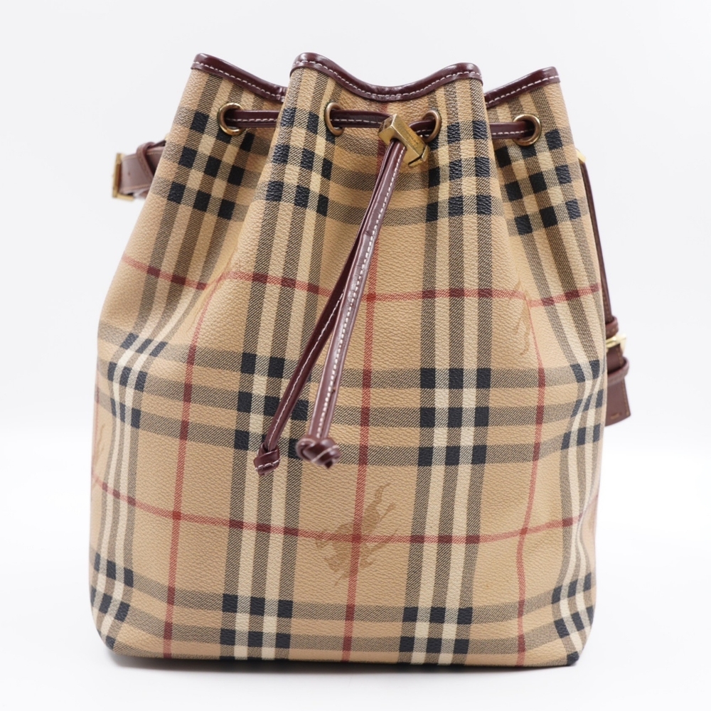 U15❤️ BURBERRY Haymarket Check Drawstring Bucket Bag